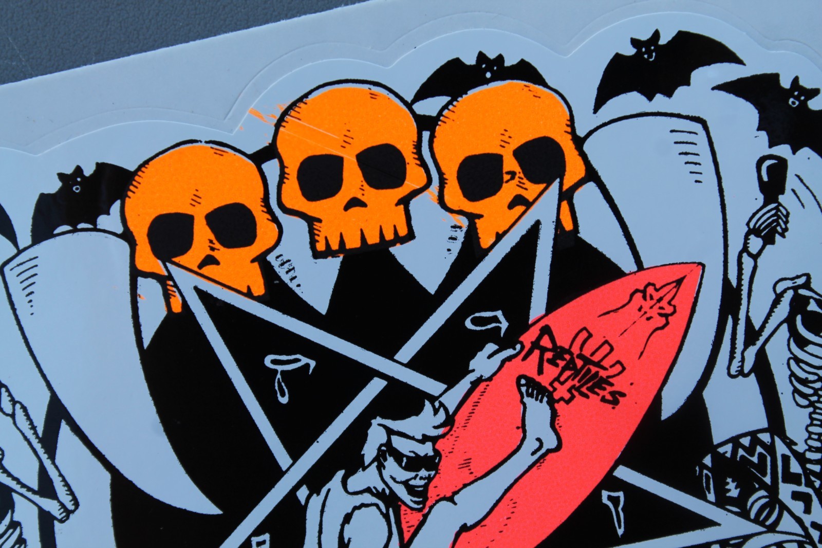 Nirvana Surfboards Neon Orange 80’s Pentagram Skulls V4A Vintage Surfing STICKER