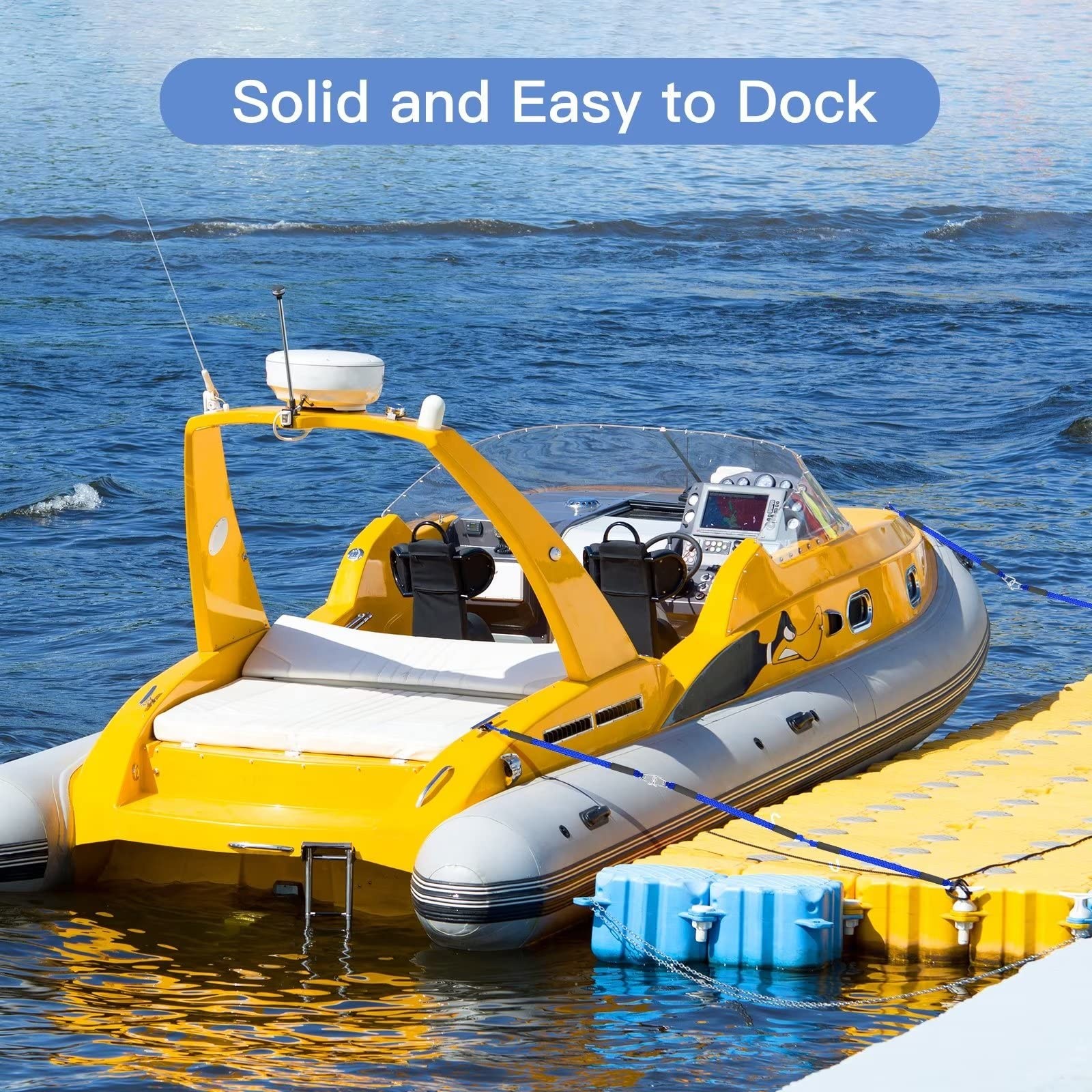 Boat Bungee Dock Lines,Jet Ski 4 feet stretches to 5 1/2 feet, 2 Pack Bue