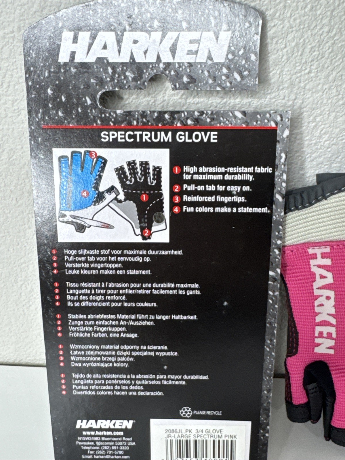 New Harken Spectrum Sailing Gloves Pink 3/4 Finger Junior Large JL