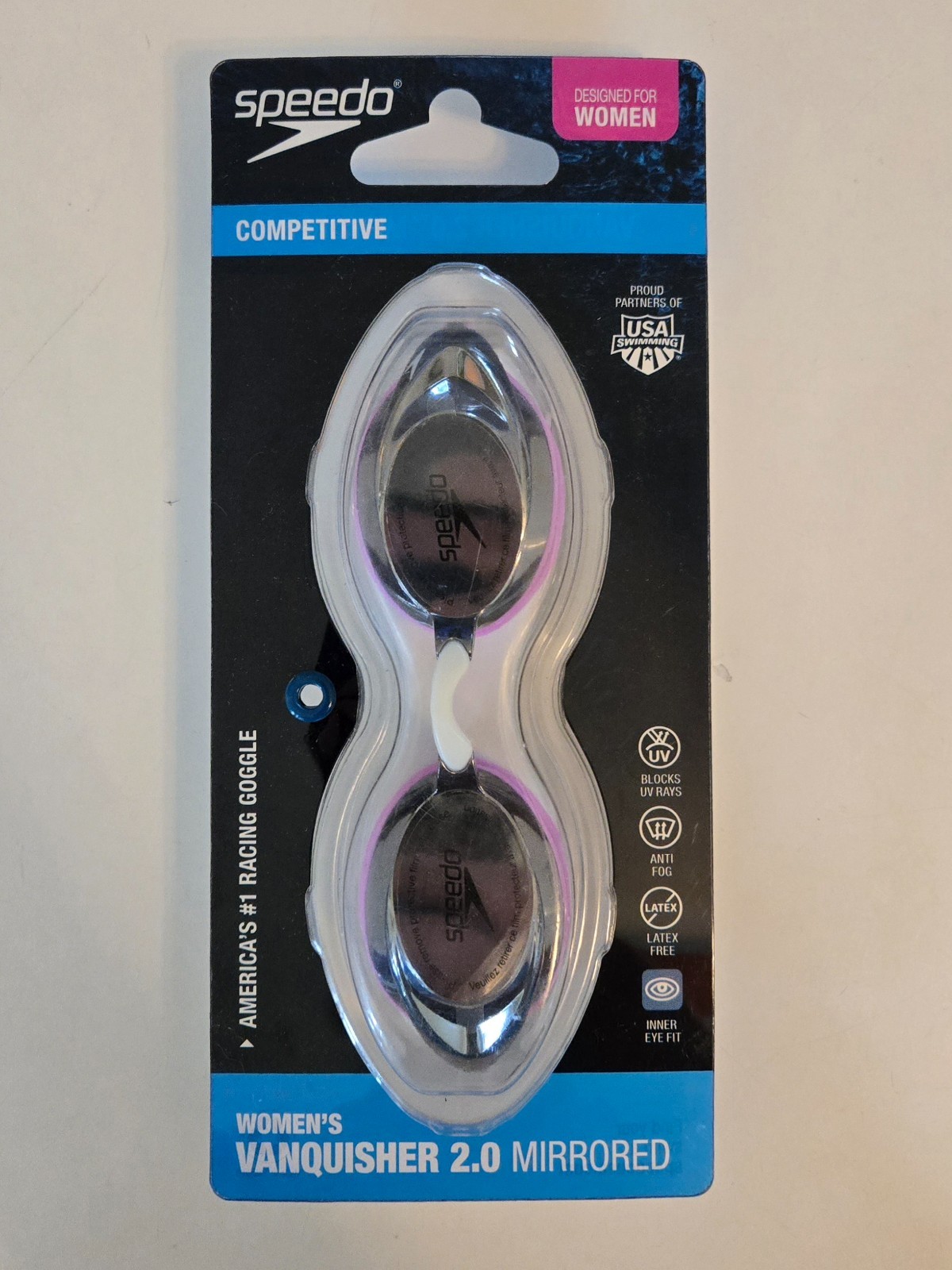 Speedo Women’s Vanquisher 2.0 Mirrored Goggles Low Profile UV Protection Competi