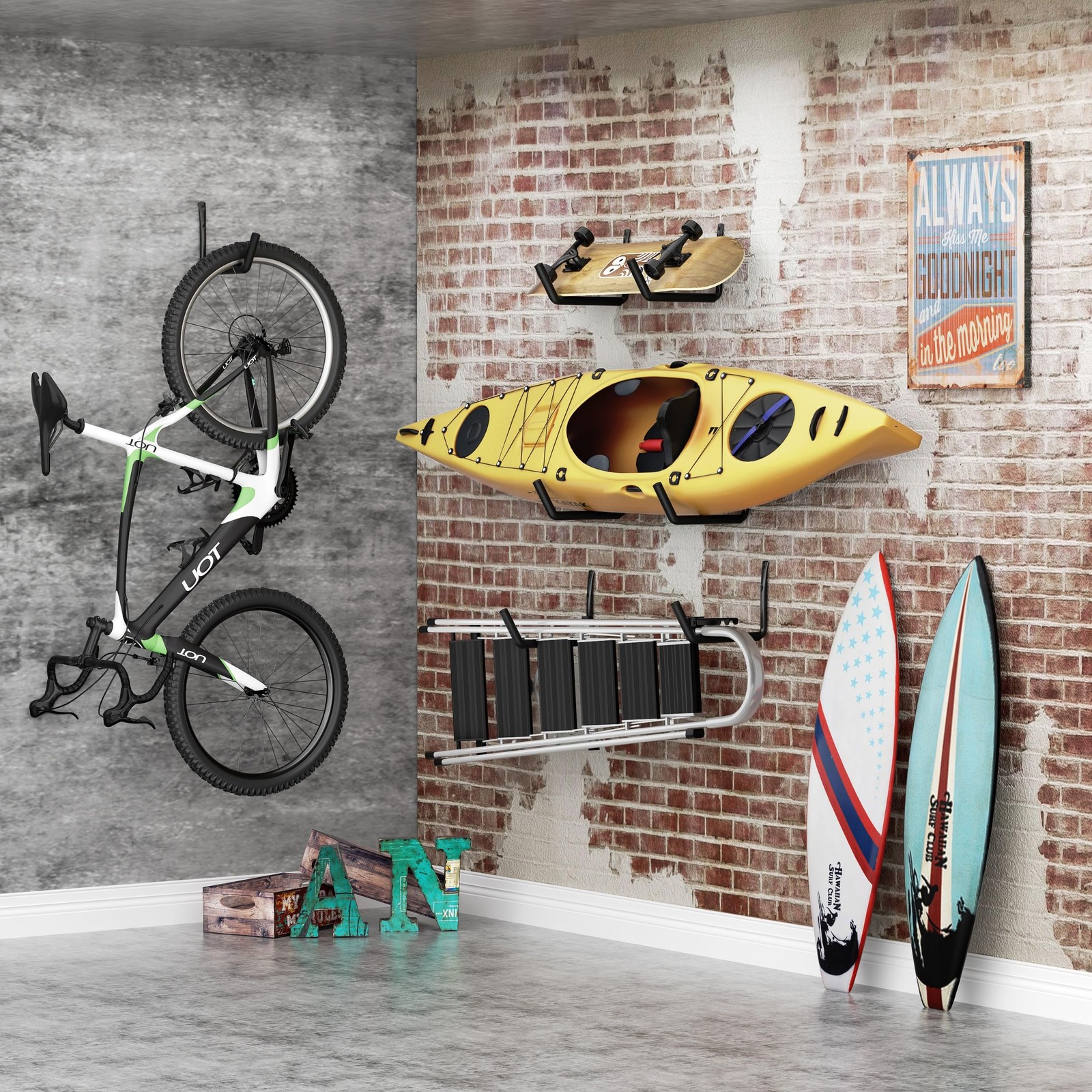 Heavy Duty Garage Storage Hooks 120 LB Capacity Wall Mount Kayak Ladder