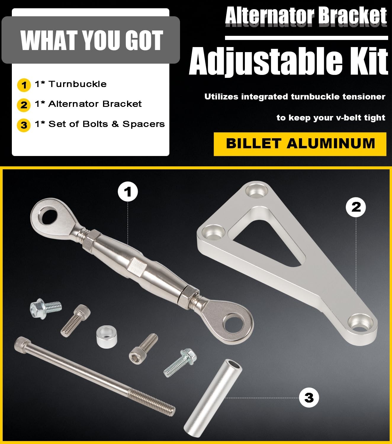 Billet Alternator Bracket Adjustable Kit Fits for Chevy SBC 305 327 Silver