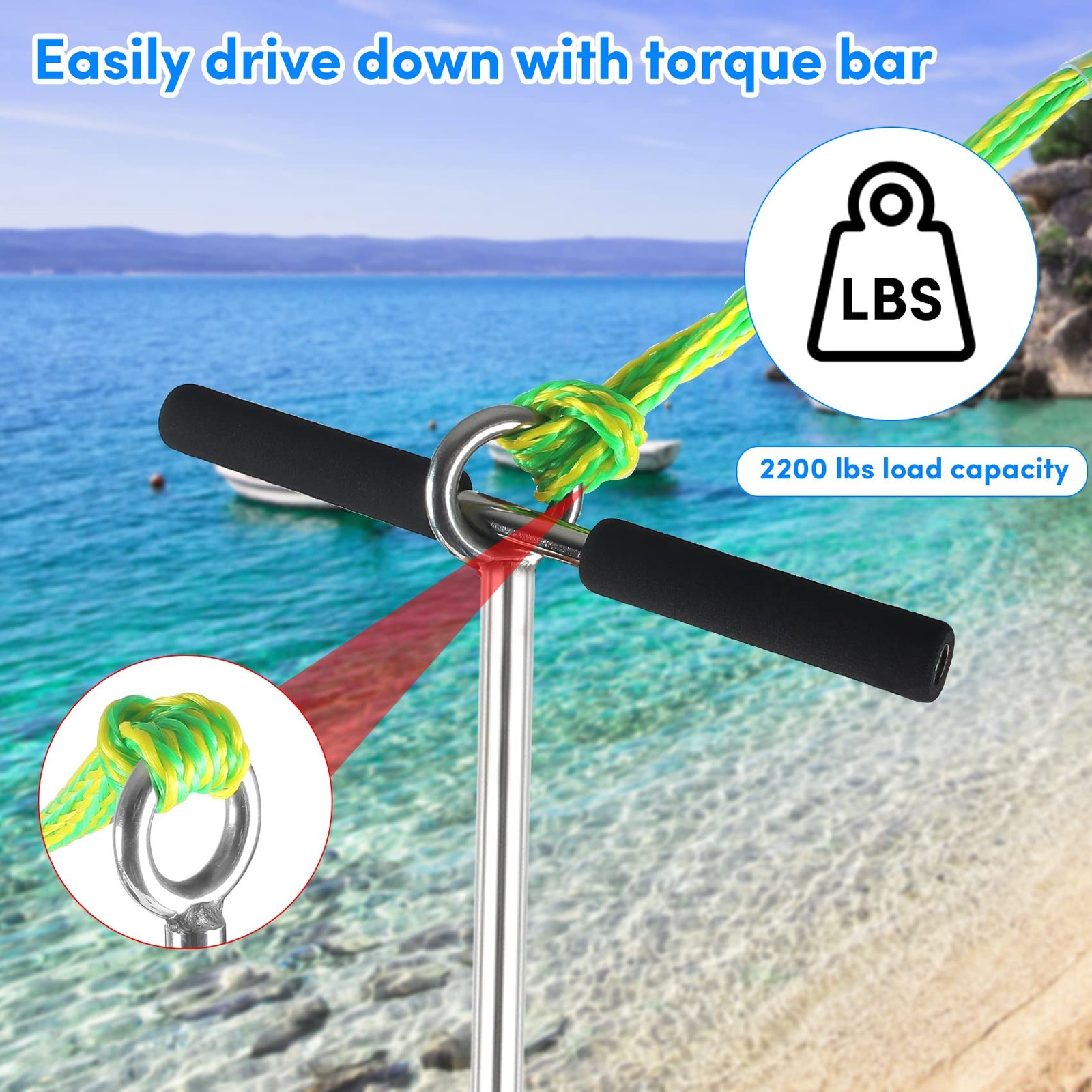 24″ Sand Anchor,316 Stainless Steel Shallow Water Sand Anchor with Ground Anc…
