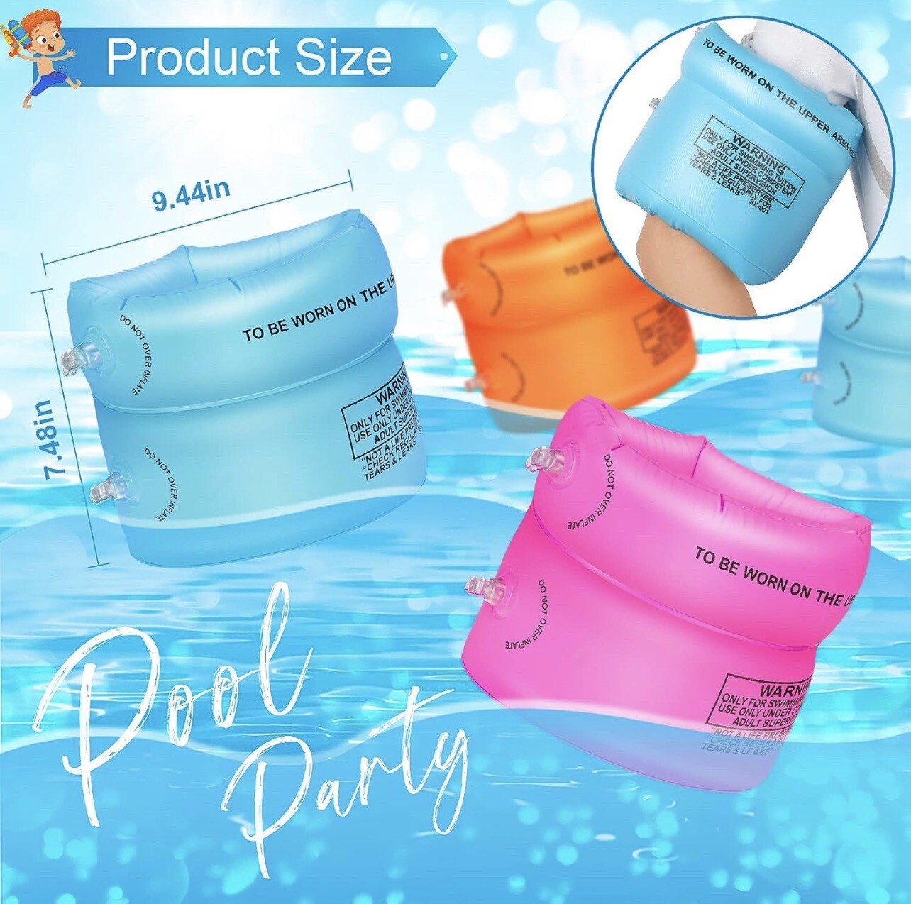 3 Set Of Floaties Inflatable Swim Arm Bands Rings Floats Tube Armlets for Kids