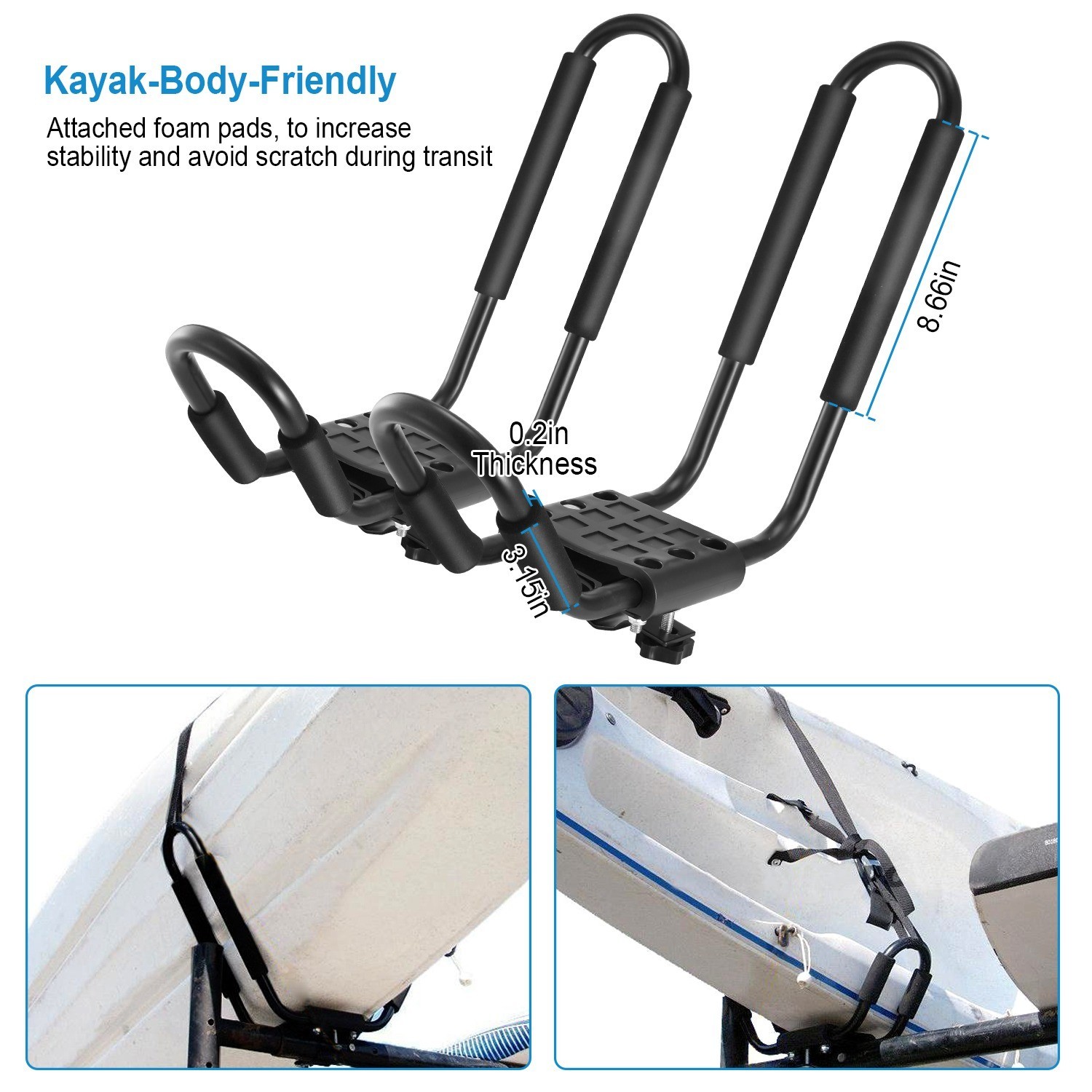 1Pair Universal Kayak Roof Rack Bar Rack Carrier Surf Ski Top Mount SUV Crossbar