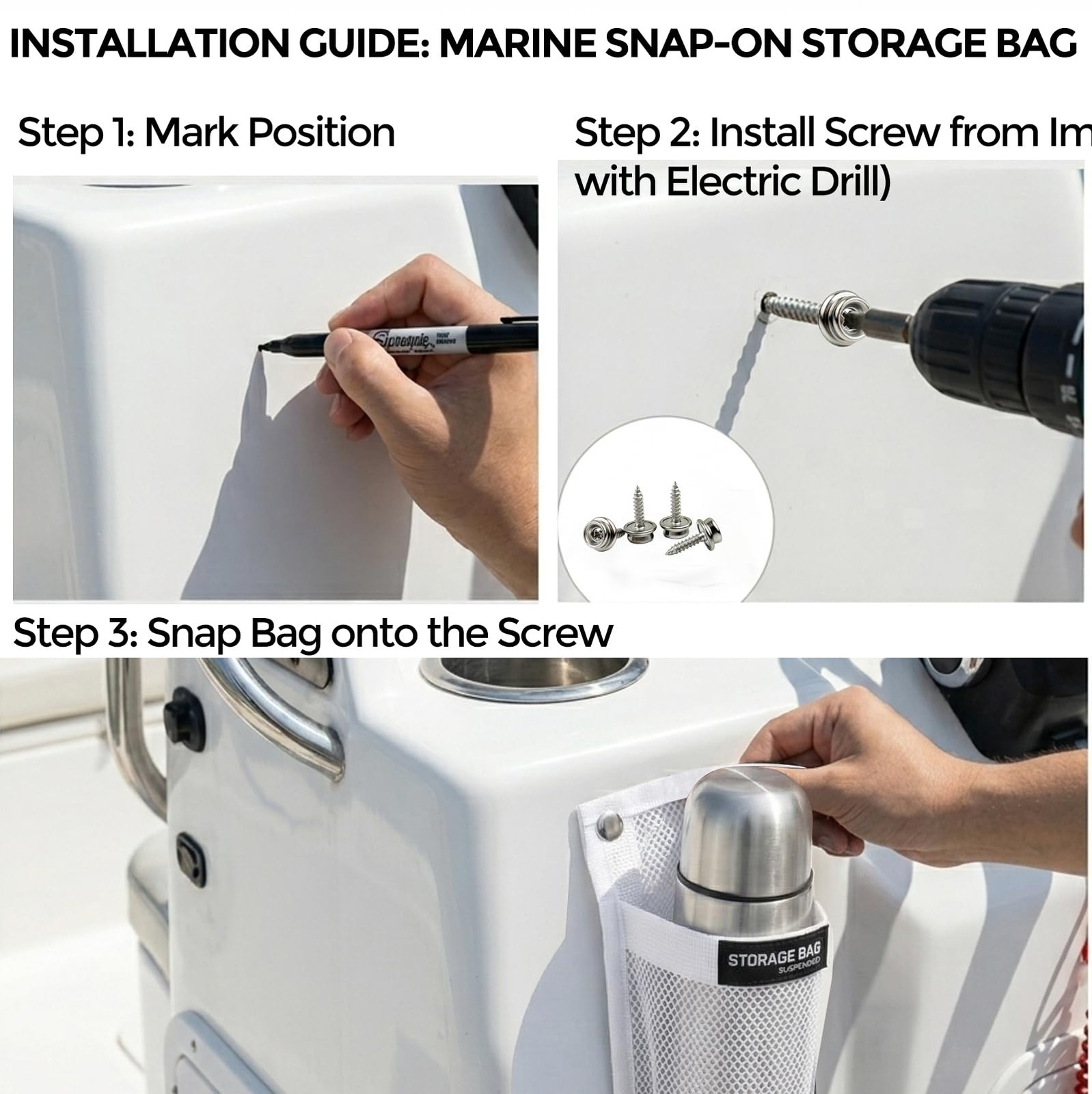 Marine Mesh Single-Pocket Boat Gear Storage Bag, Black Large Fabric Boat Cup …