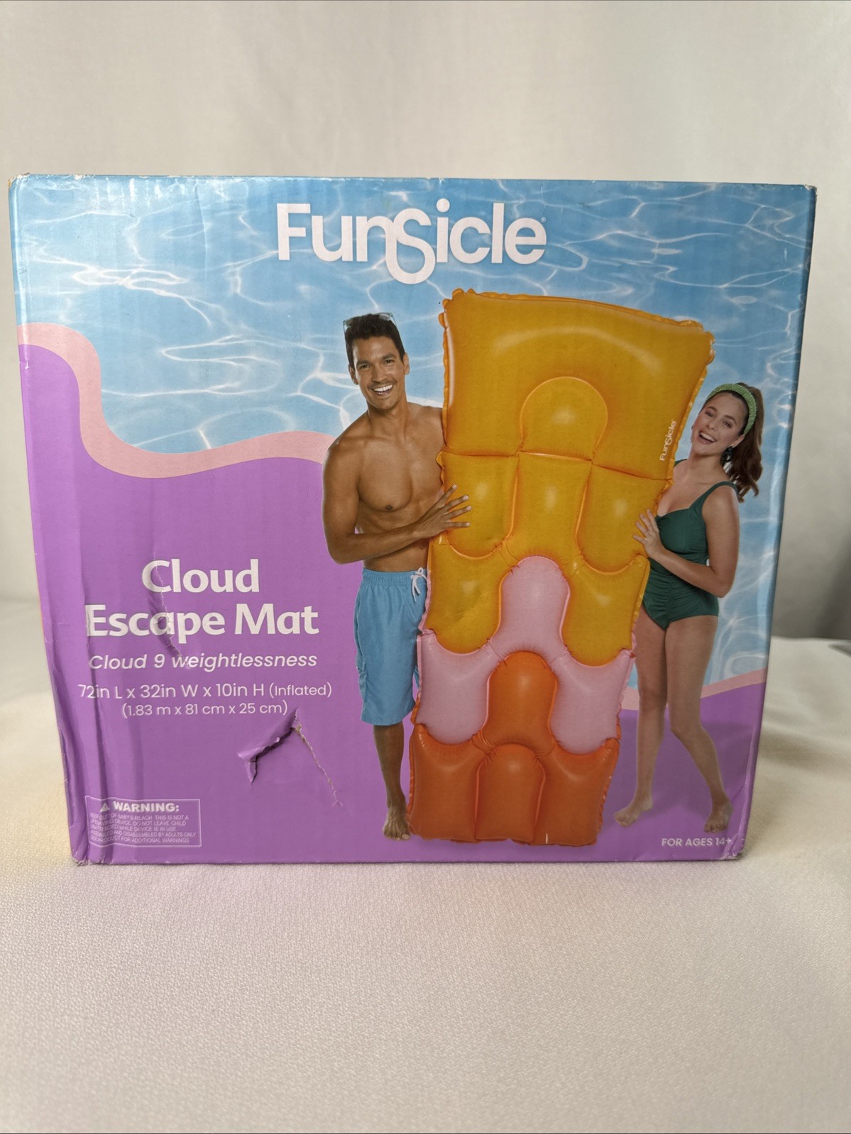 FunSicle Cloud Escape Mat Multicolor Inflatable Float 72x32x10in Supports 220lbs