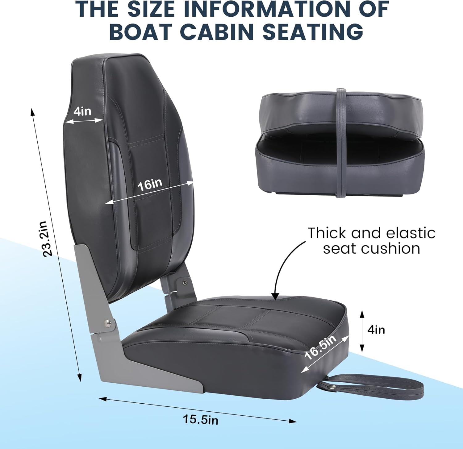 2 Pack Waterproof Folding Boat Seats, High-Back Ergonomic Captain Chairs with Th