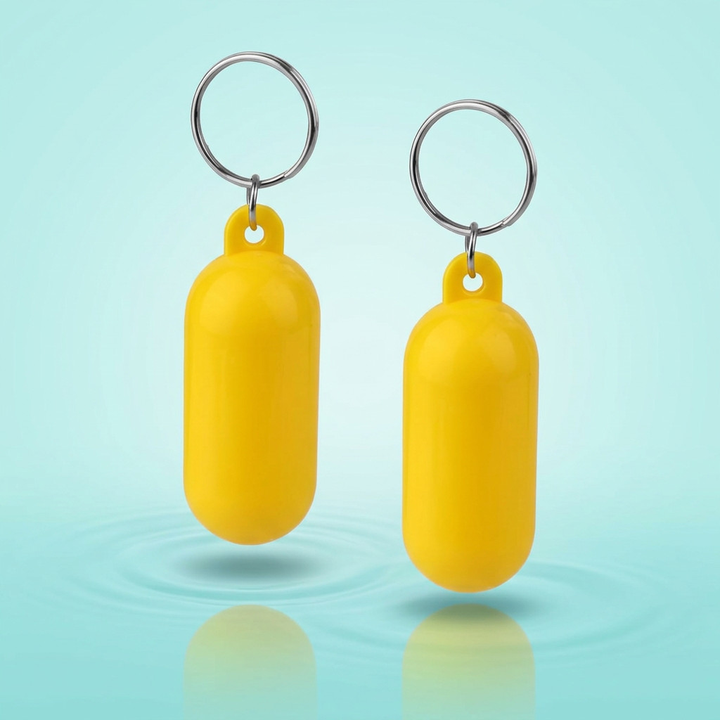 2Pcs Floating Boat Keychain Yellow Buoy Float Key Ring Fishing Kayak Marine