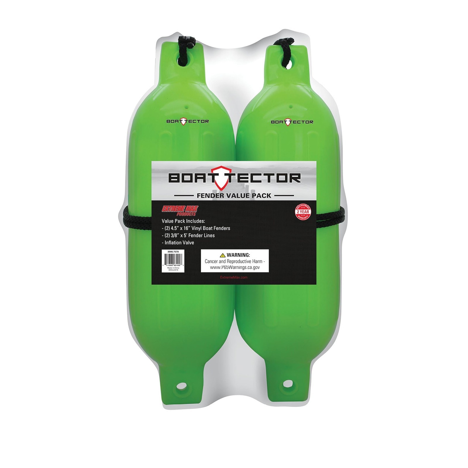 Inflatable Boat Fenders 2-Pack – 4.5″ x 16″, Neon Green, Durable Protection