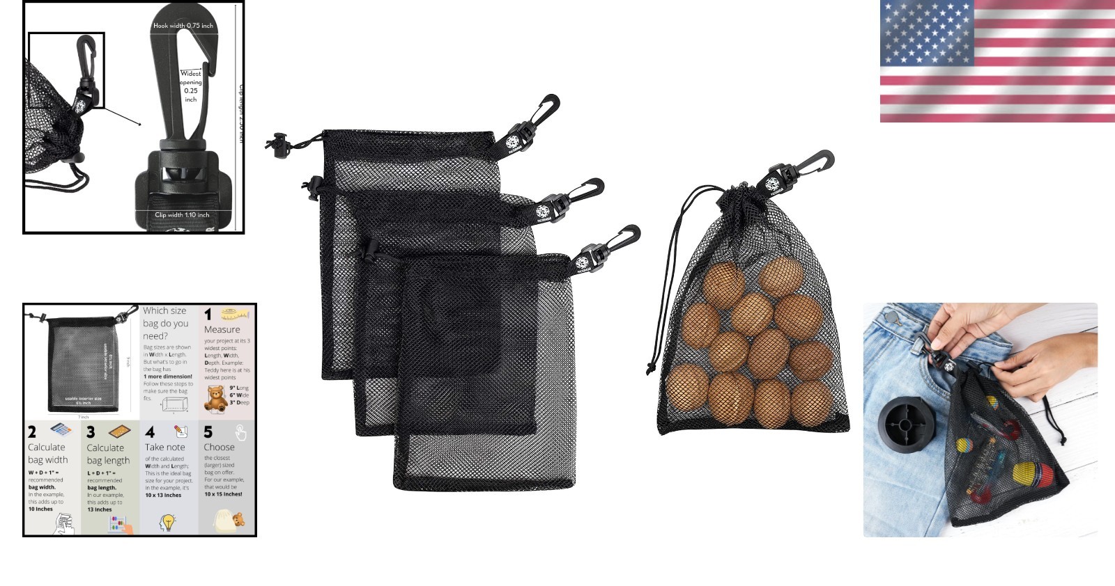 Set of 4 Water-Resistant Small Mesh Bags with Clip for Beach & Travel – 7×9 Inch