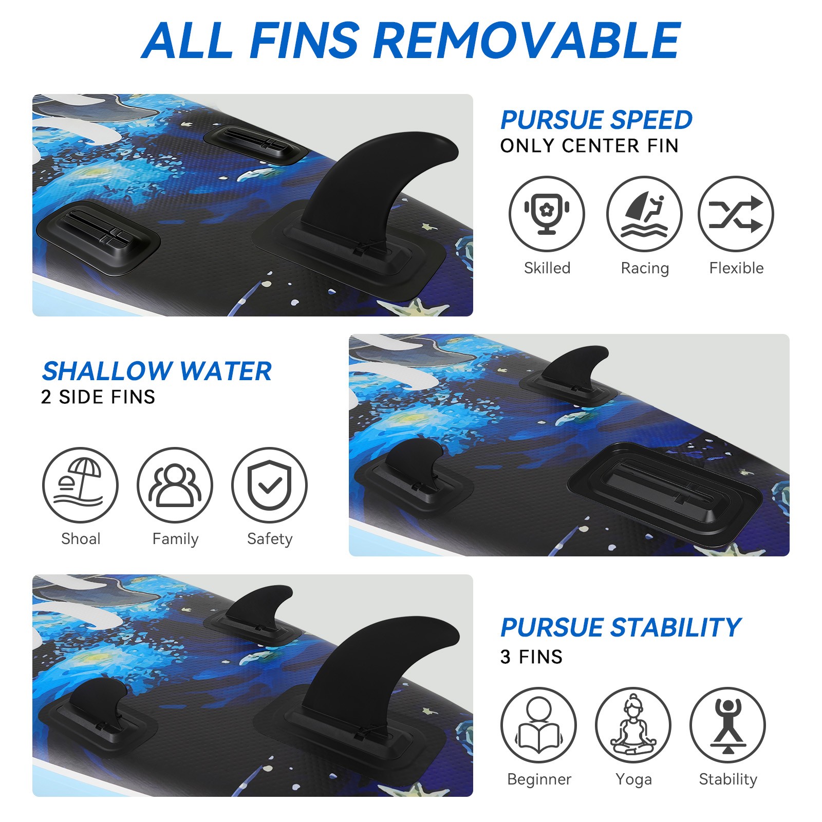 11FT 33″ Inflatable SUP Surfboard Wide 330LBS Kayak Seat with 3-Fin Complete