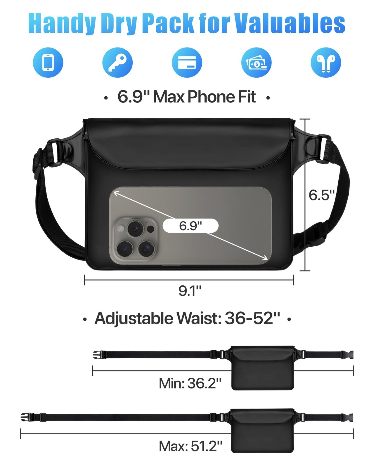 F-color Waterproof Fanny Pack – Cruise Essentials 2026 – Small, 1 Pack,Black