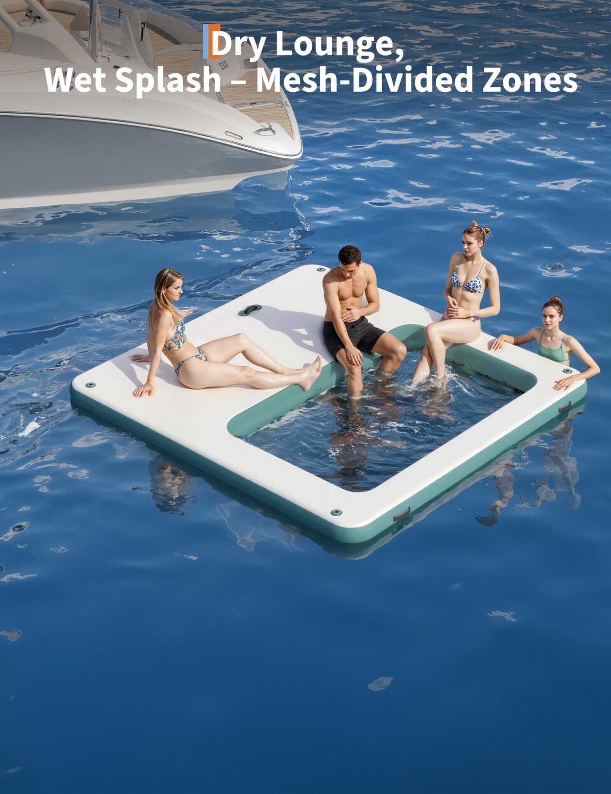 10x10FT Inflatable Floating Dock Mat w/ 4x7FT Trampoline Mesh Pool Ladder Bag