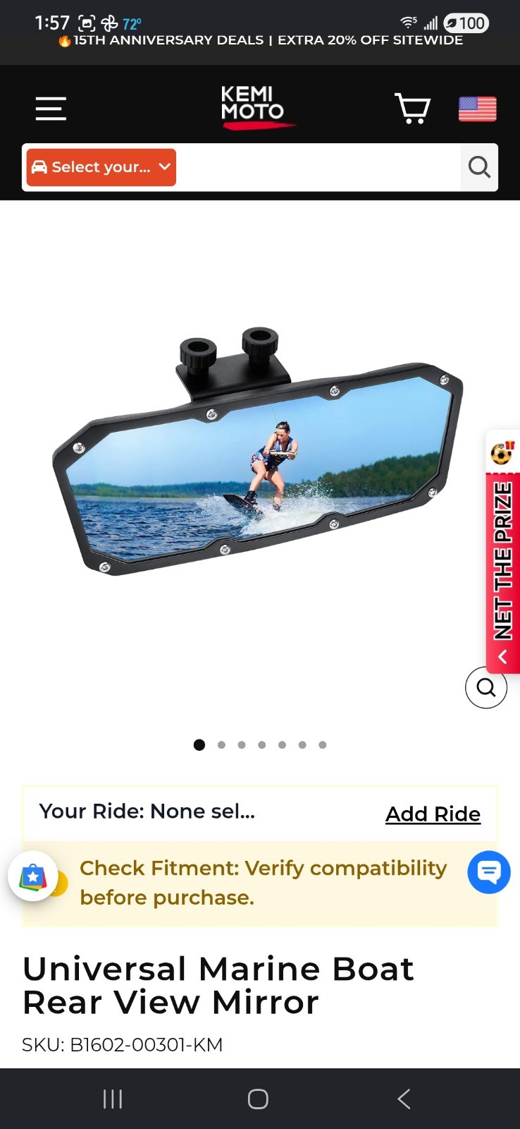 KEMIMOTO 3.5″x10″ Rear View Boat Mirror Marine Mirror for Ski Boat Pontoon Boat