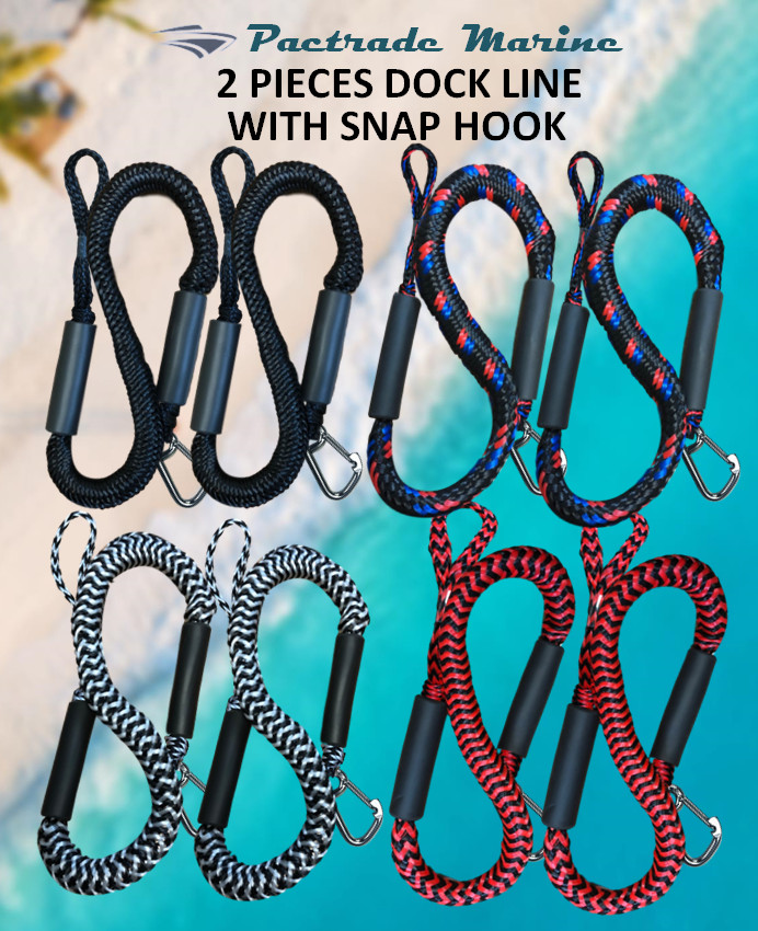 Pactrade Marine Bungee 2 Pieces Dock Line Mooring Rope EVA Foam Float Snap Hook