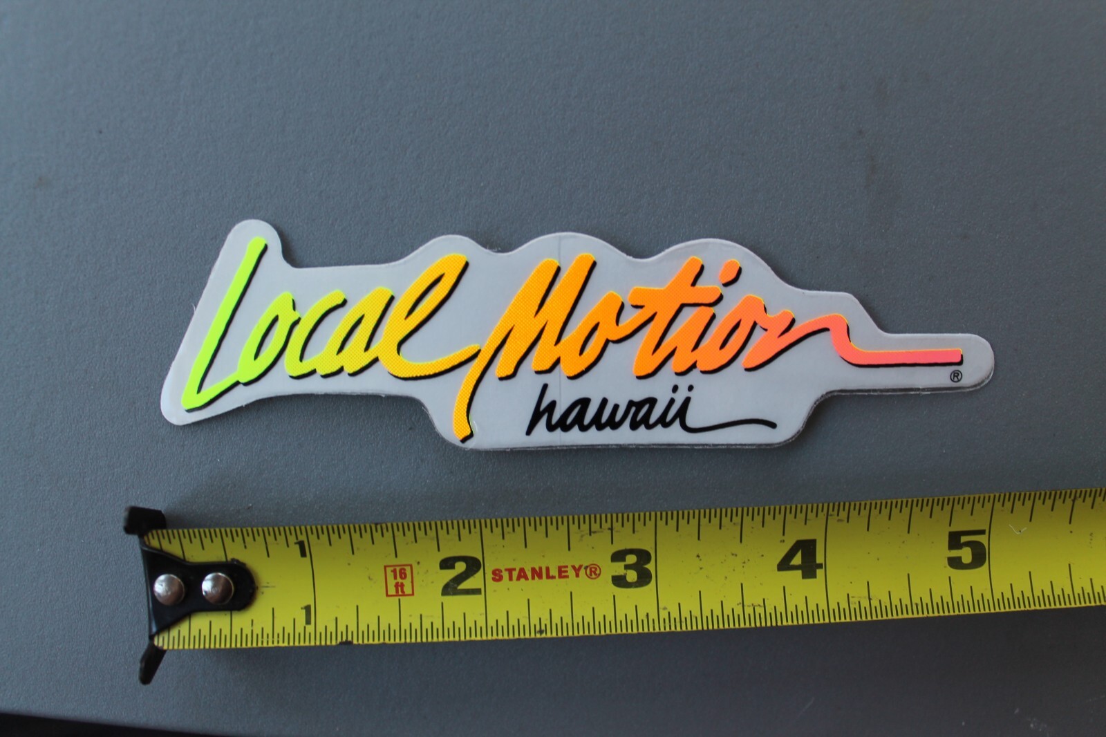 LOCAL MOTION Hawaii Clear Neon Orange Yellow 80’s Surf Vintage Surfing STICKER
