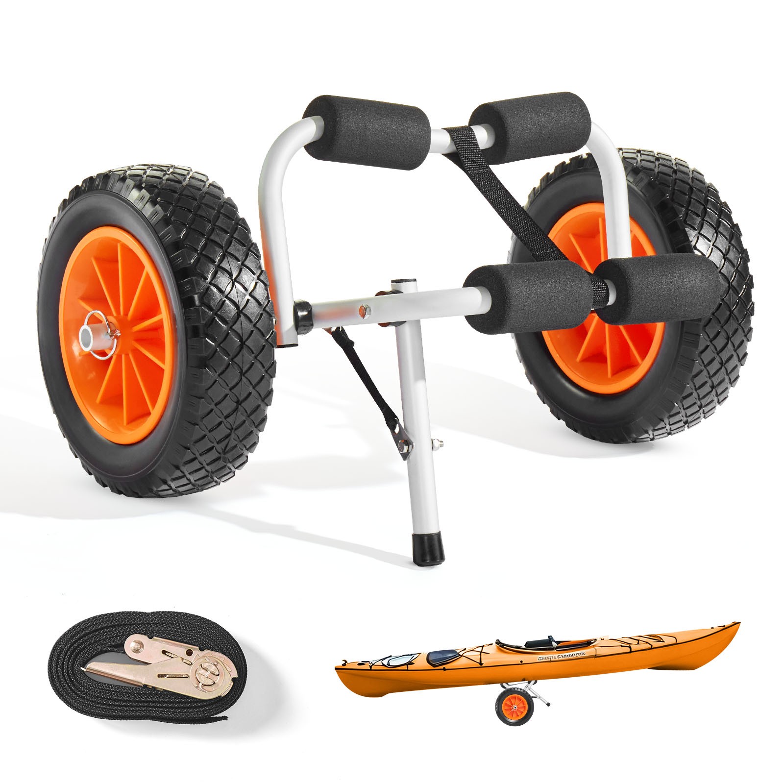 VEVOR Kayak Cart 200 lbs Foldable Canoe Carrierwith 10-inch Solid Rubber Tires