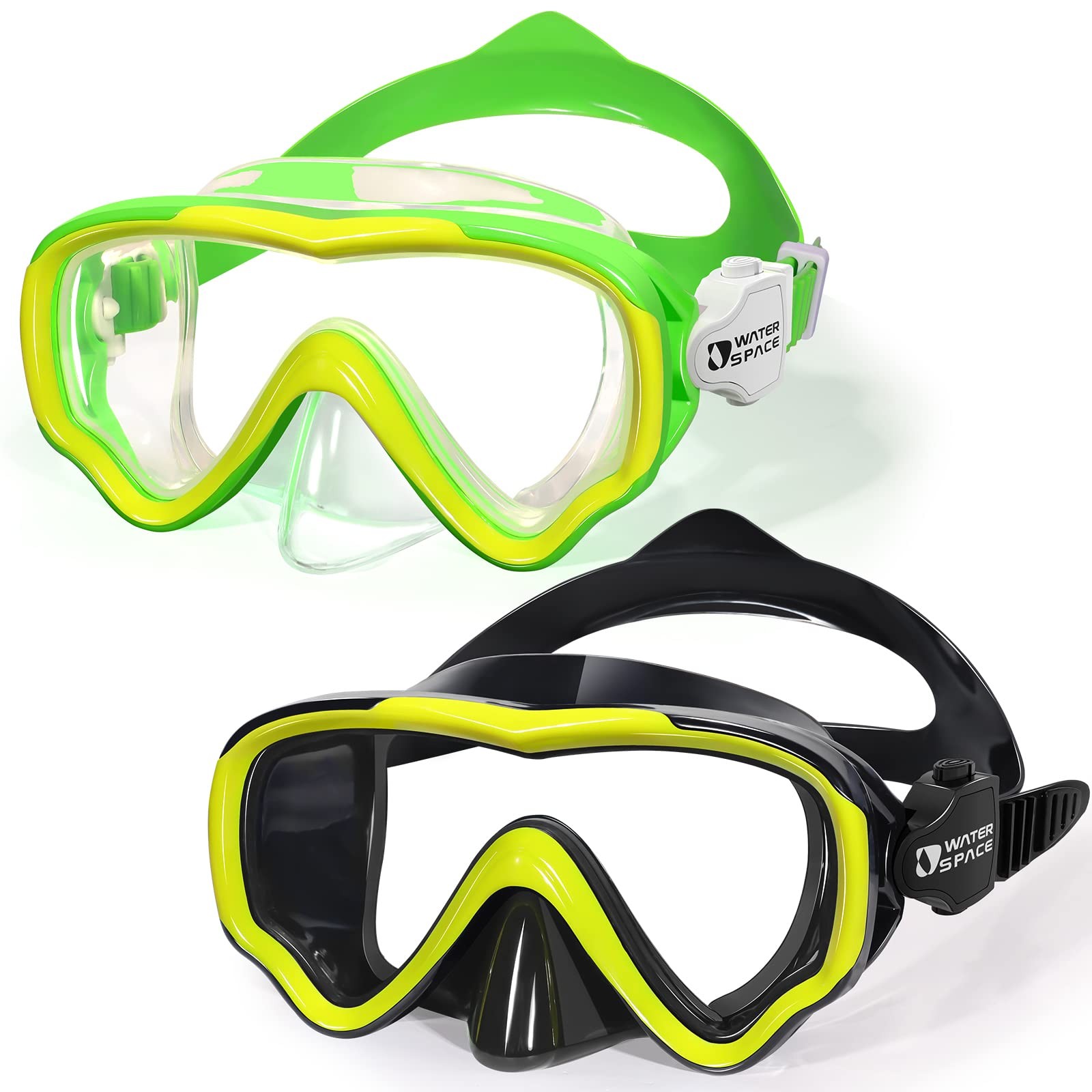 Water Space 2 Packs Kids Swim Goggles for One Size, Green & Yellow (2 pack)