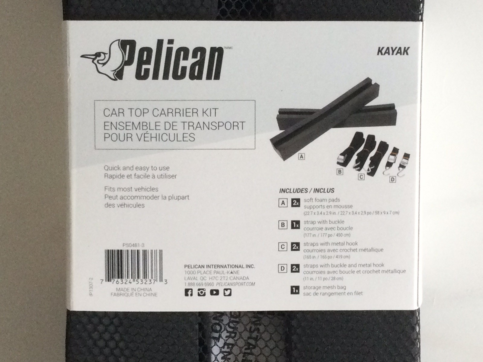PELICAN Universal Car Roof Top Carrier Kit w/straps & bag Kayak Canoe SUP NEW