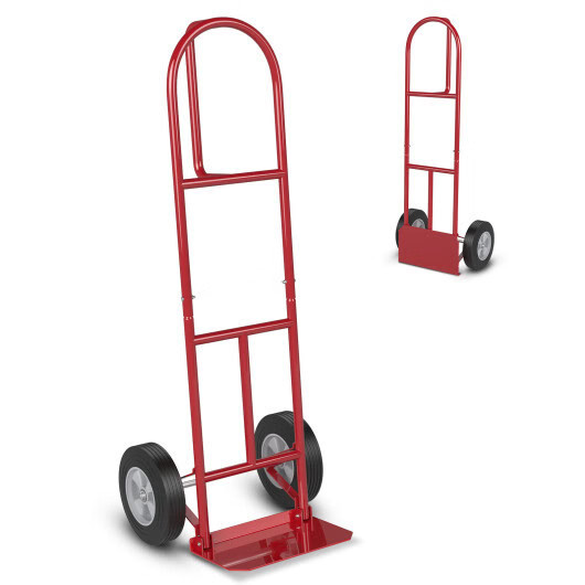 P-Handle Sack Truck with 10 Inch Wheels and Foldable Load Area-Red – Color: Red