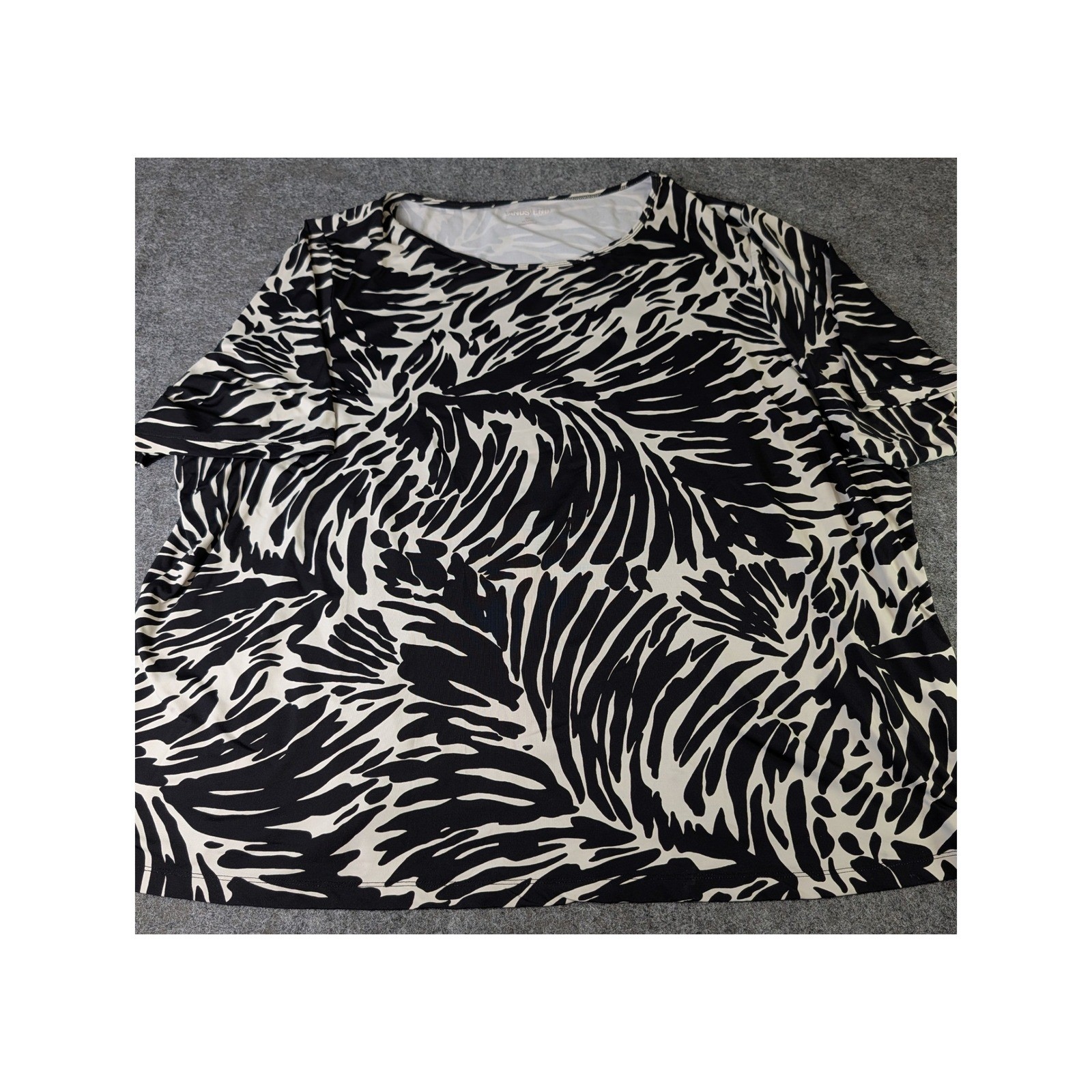 Lands End Womens 3X 24W-26W Swim Tee Rash Guard Black Ivory Abstract Zebra Print