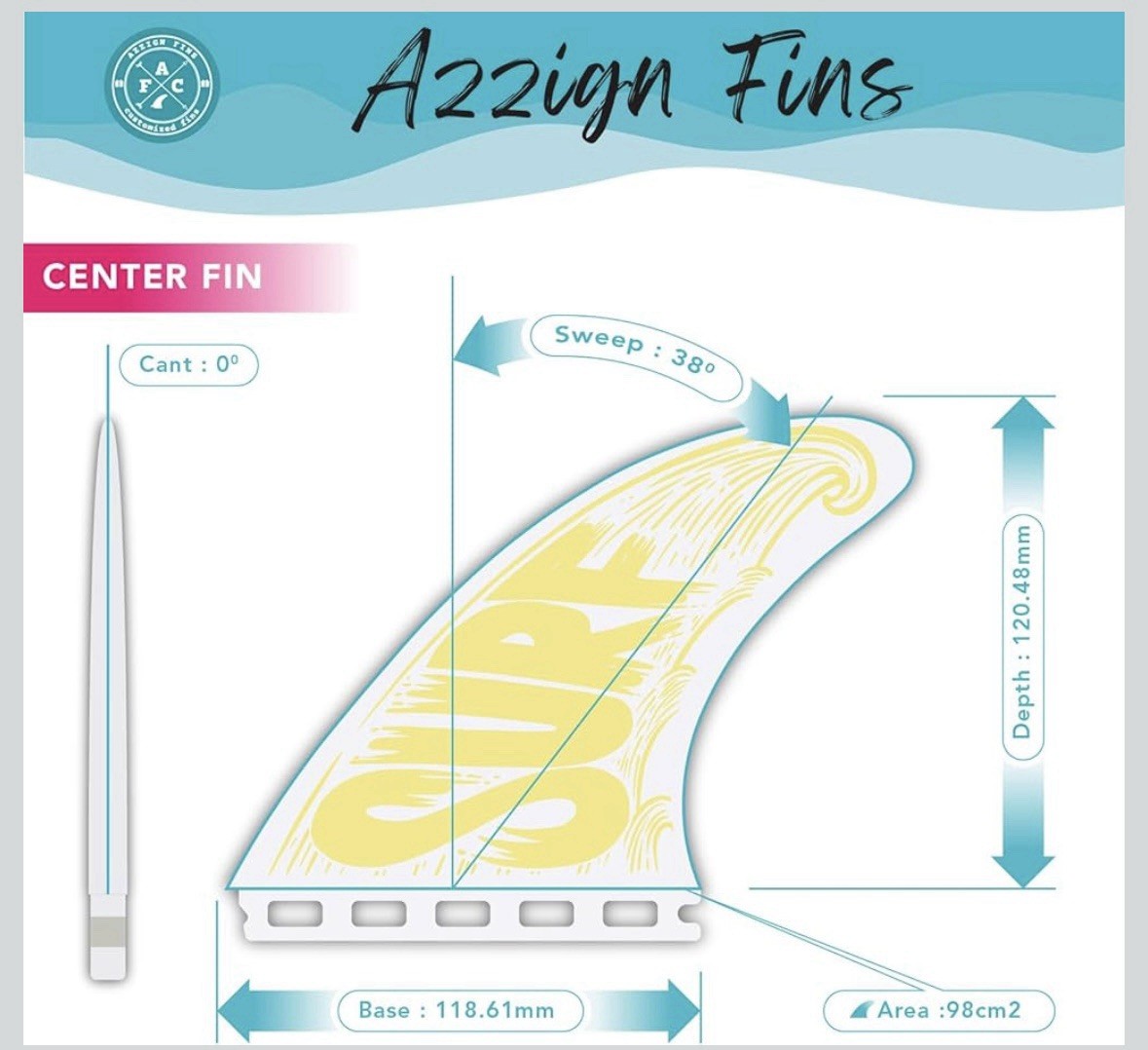 Azzign Waver L Single Tab Thruster Honeycomb Fiberglass Flat Foil Surfboard Fins