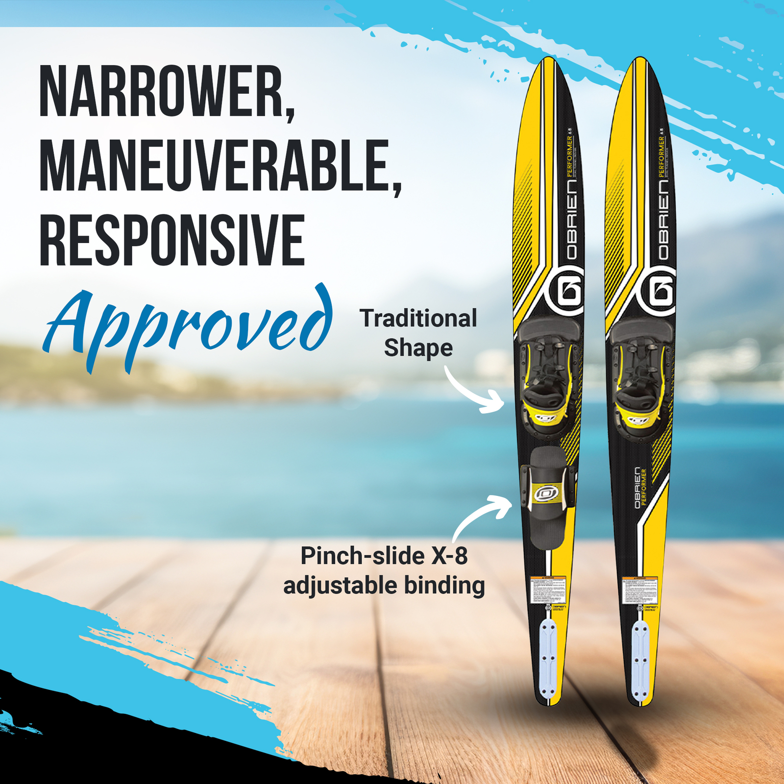 O’Brien Watersports Adult 68 inches Performer Combo Water skis, Yellow and Black