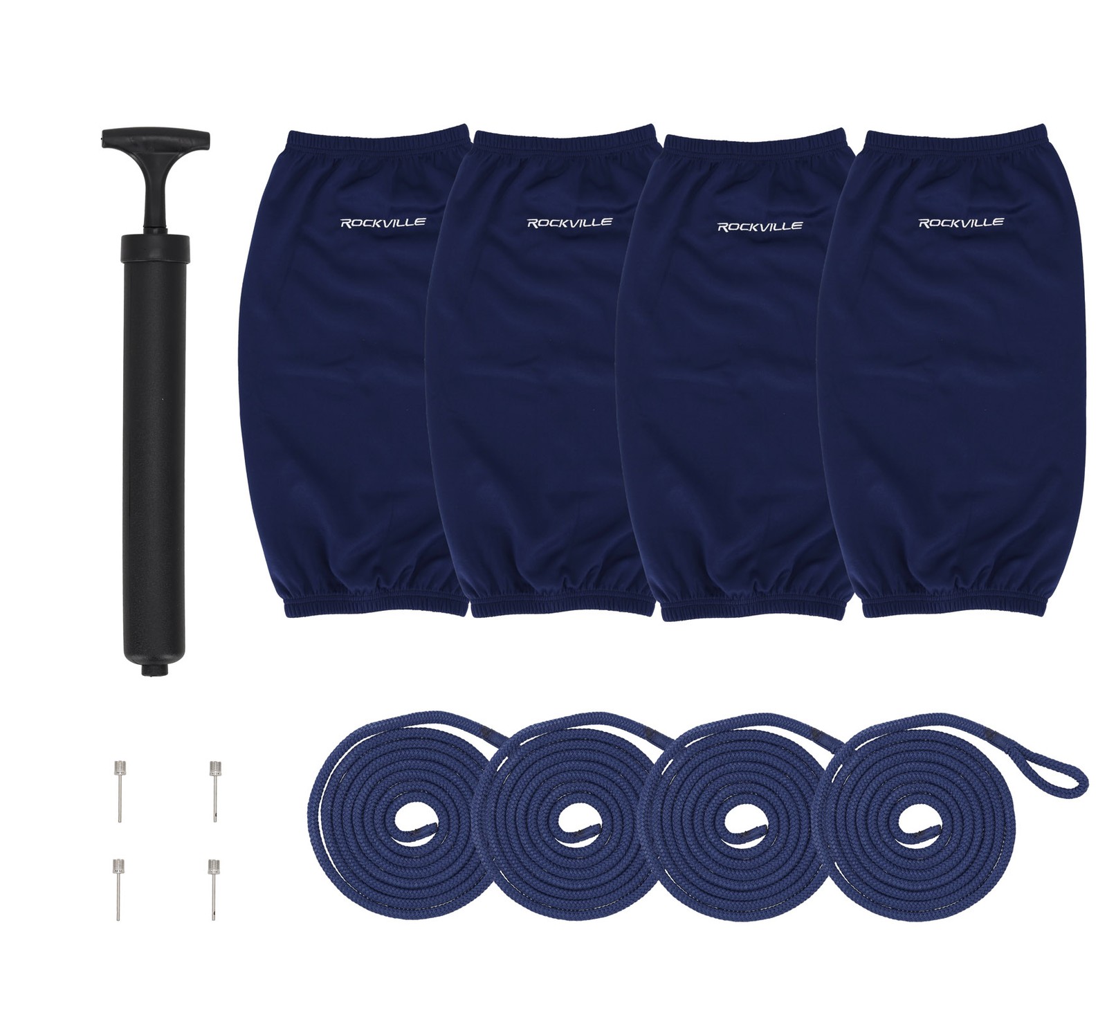Rockville FEN485-NAVY BLUE (4) 8.5″ Boat Fenders 4 Covers, 4 Lines Package