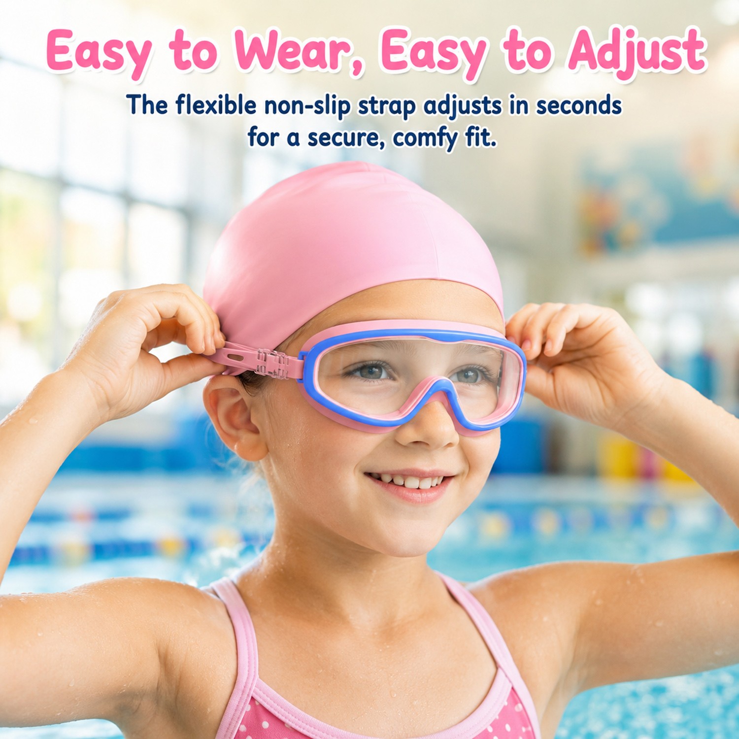 2PCS Kids Swimming Goggles And Swim Cap Set for 3-15 UV Protection Anti-Fog Pool