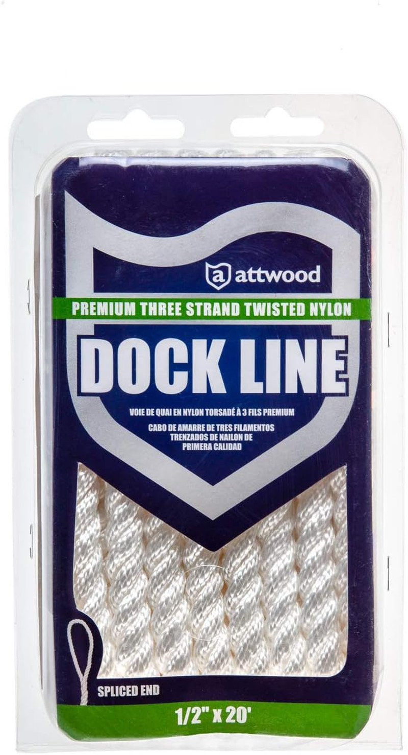 White Nylon Dock Line 1/2 x 15 ft 3 Strand Twisted Boat Mooring Rope