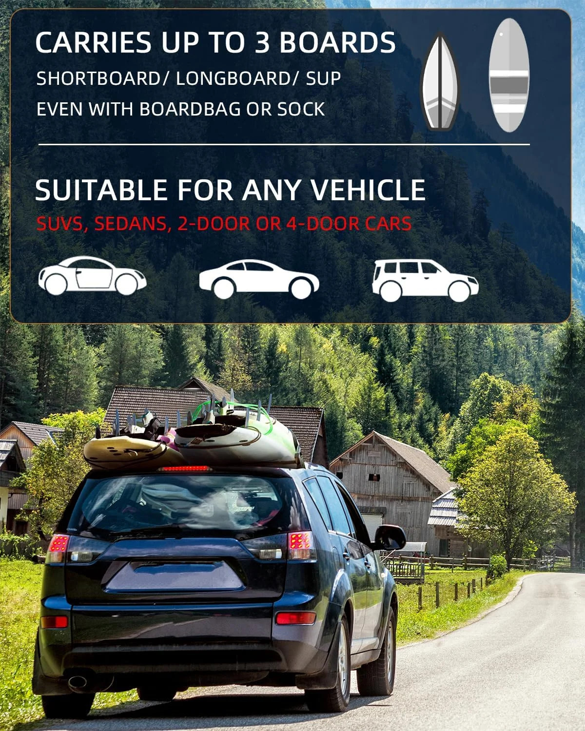 Abahub Soft Roof Rack Pads with 2 Tie Down Straps, 2 Tie Down Ropes, 2 Hood Loop