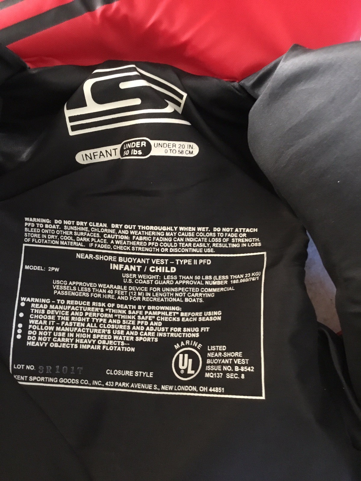 Slippery Reform Infant Life Vest Type 2 Red/Black 7243-00-90 NWT