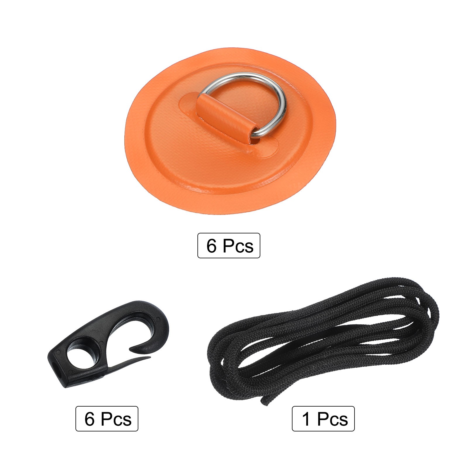 6Pcs Stainless Steel D-Ring Patch Round Patch with Elastic Cords & Hooks Orange