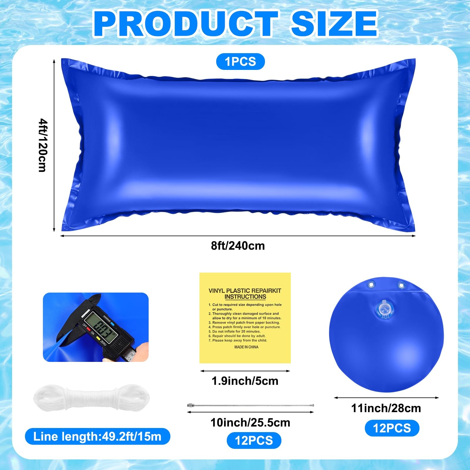 4ft Above Ground Pool Pillow & 12 Hanging Water Bags for Pool Cover, Winteriz…