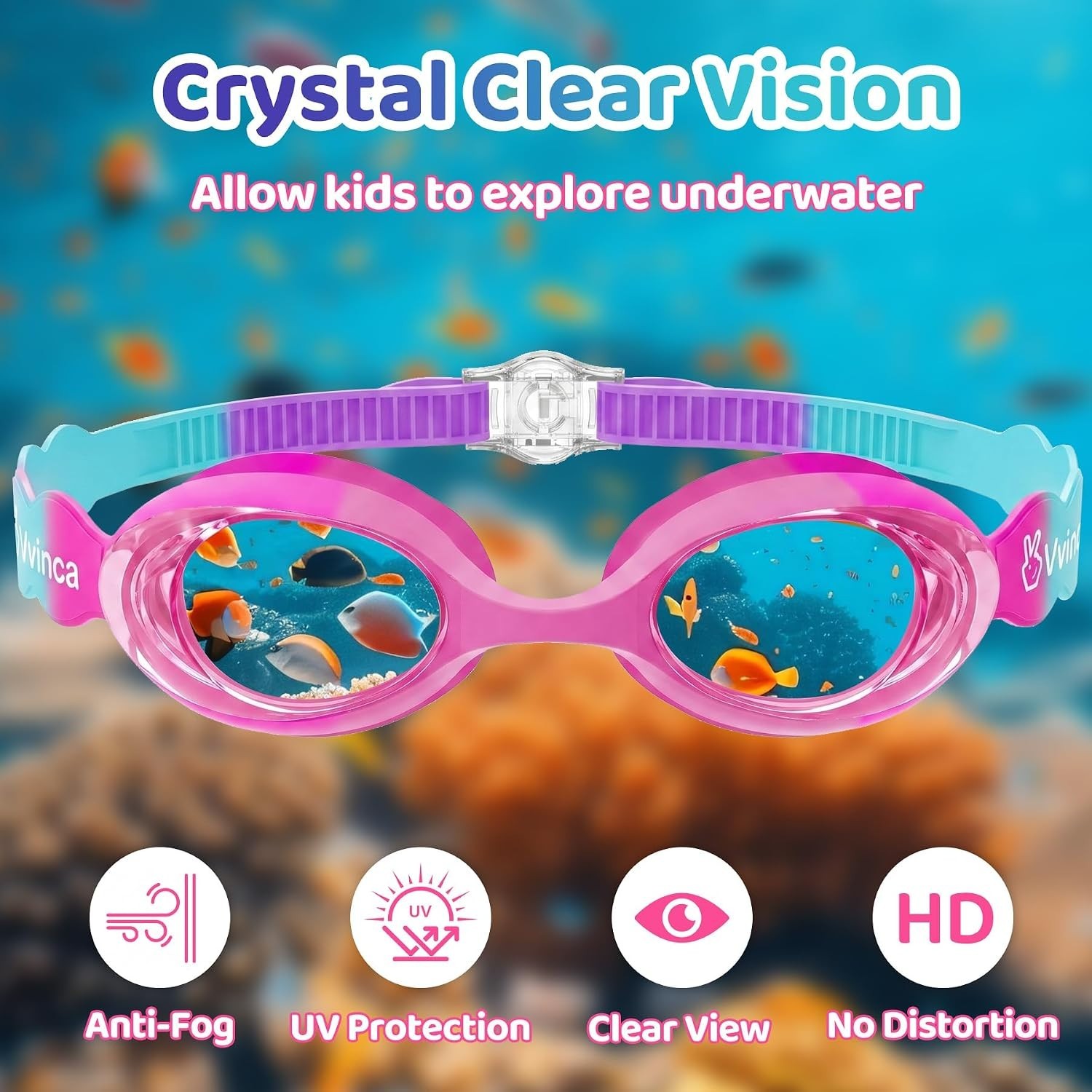 Kids Swim Goggles with Fabric Strap No Tangle Pain-Free, Anti-Fog Swimming Po…