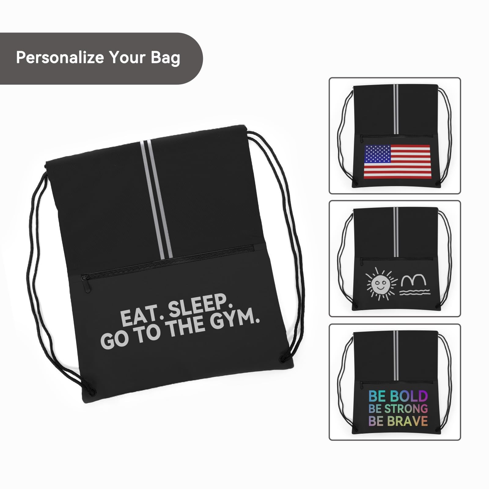 JOYNYON Drawstring Backpack Sports Gym Bag, Draw String Large, Two Tone Black