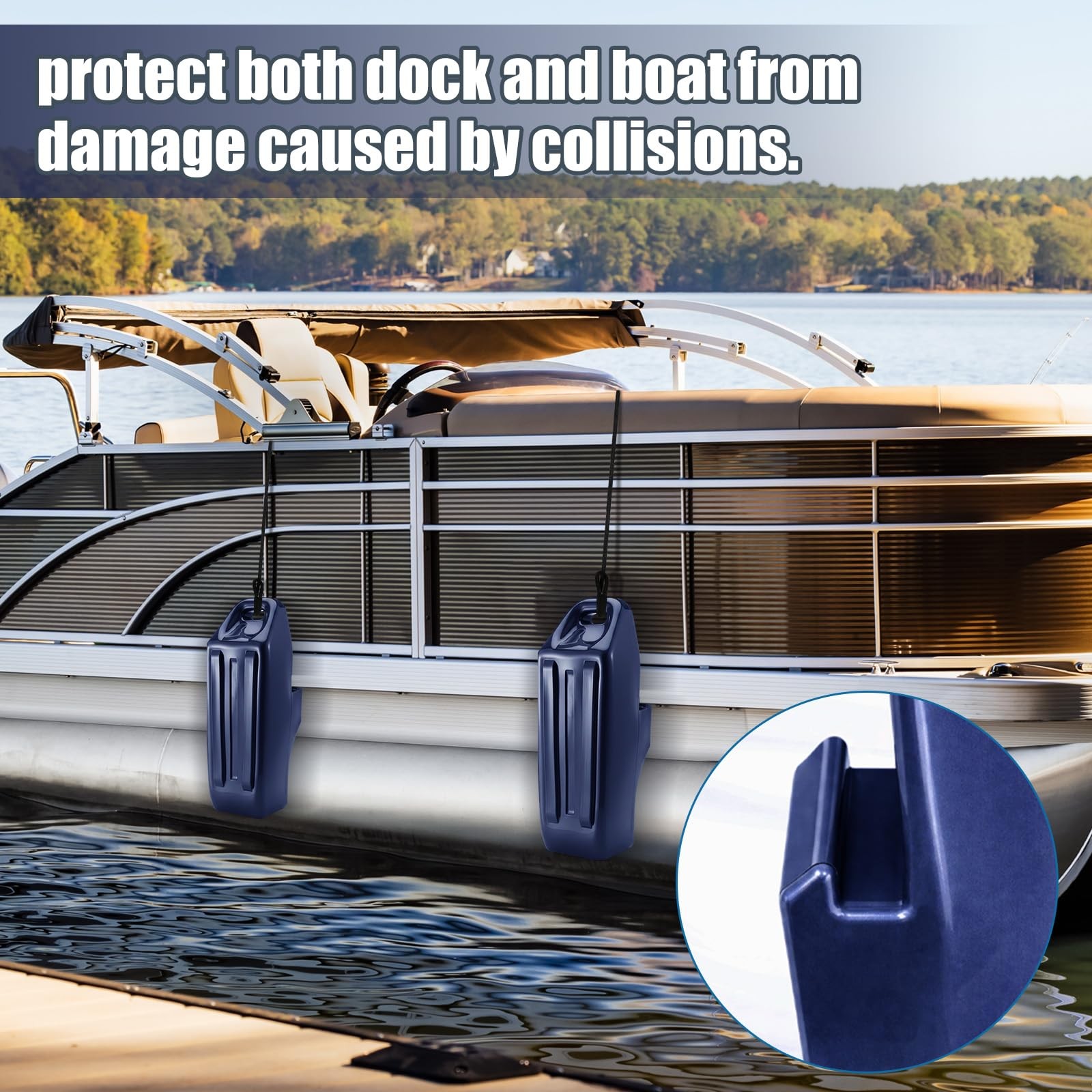 Datanly 2 Pack Pontoon Boat Fenders 23.6″ x 7.9″ x 9″ Inflatable Navy Blue