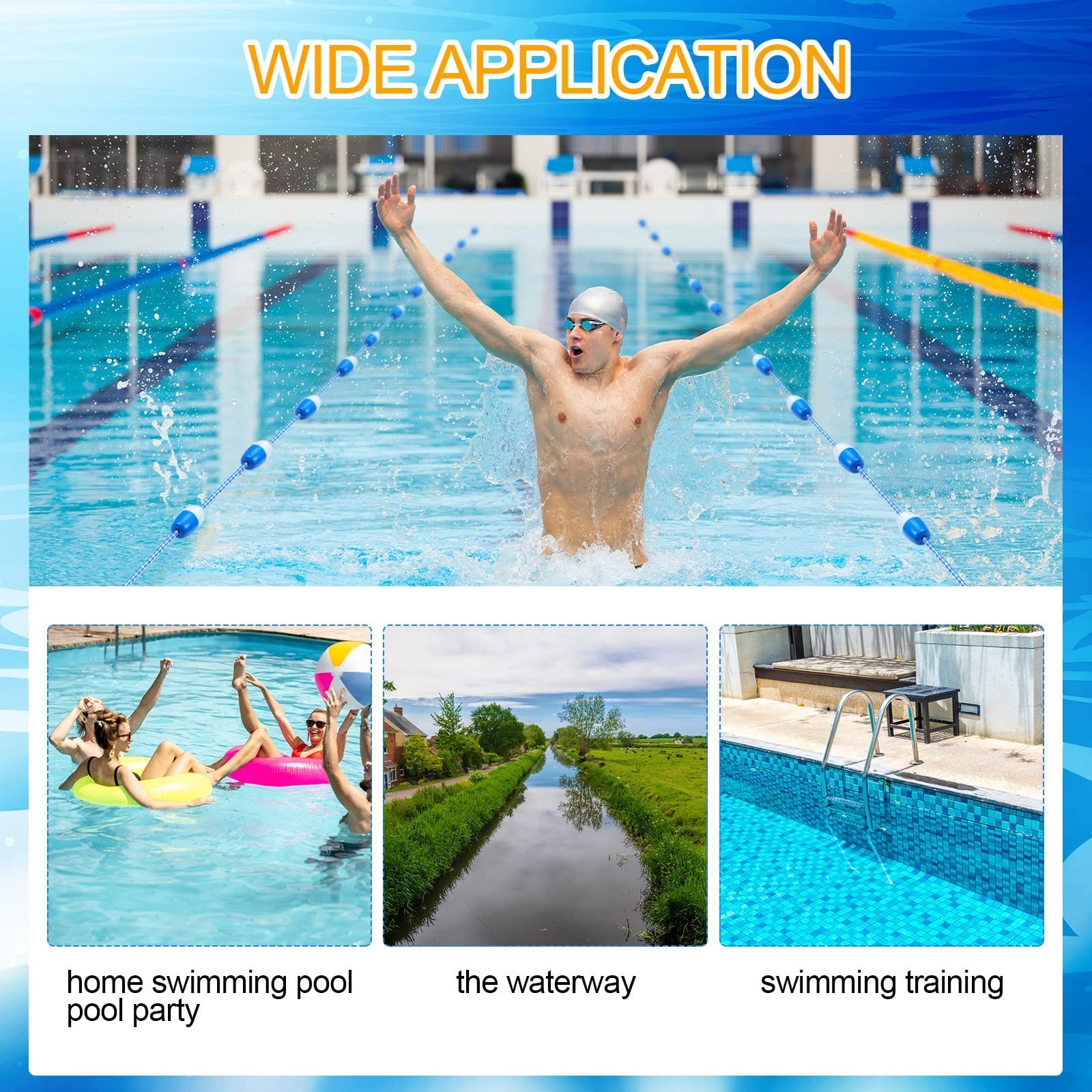 2 Pack Adjustable Swimming Pool Safety Divider Rope 16-20ft with Hooks & Buoys