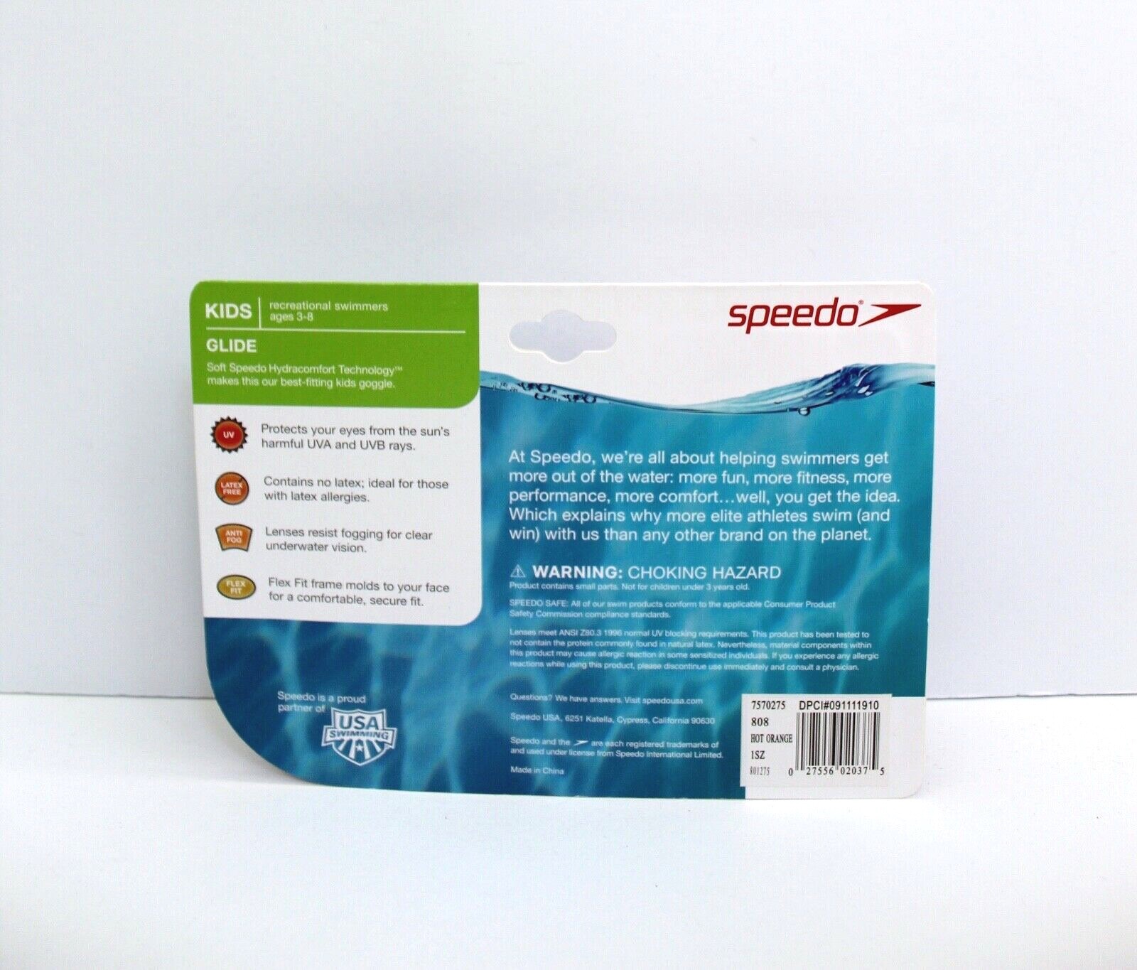 Speedo Kids Glide Orange Swim Goggle Ages 3-8 Sealed NEW