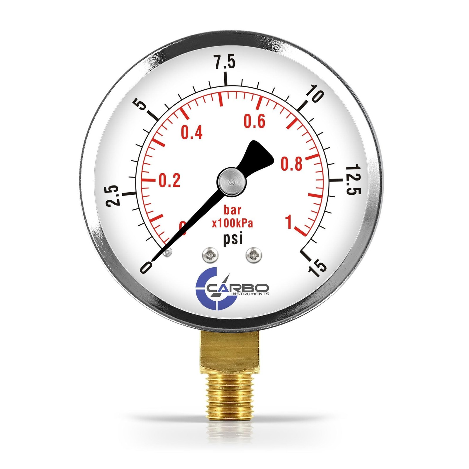 2-1/2″ Pressure Gauge, Chrome Plated Steel Case, Dry, 0-15 psi/kPa, Lower Mou…