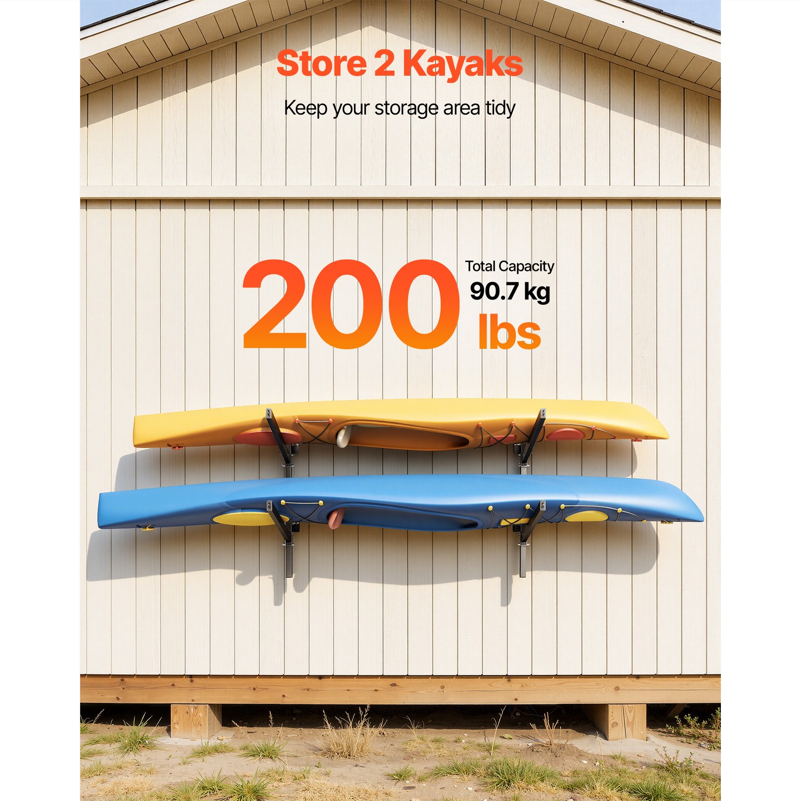 Uimoso Wall-Mounted 2 Kayaks Storage Rack Paddleboards Adjustable 200 lbs