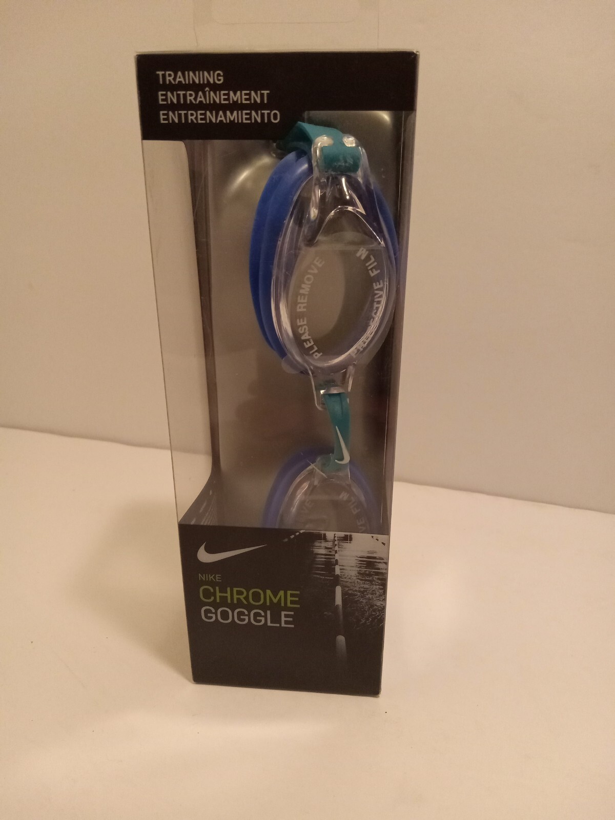 2017 Nike Chrome Swim Training Goggles Green Blue One Size NEW Unused Packaging