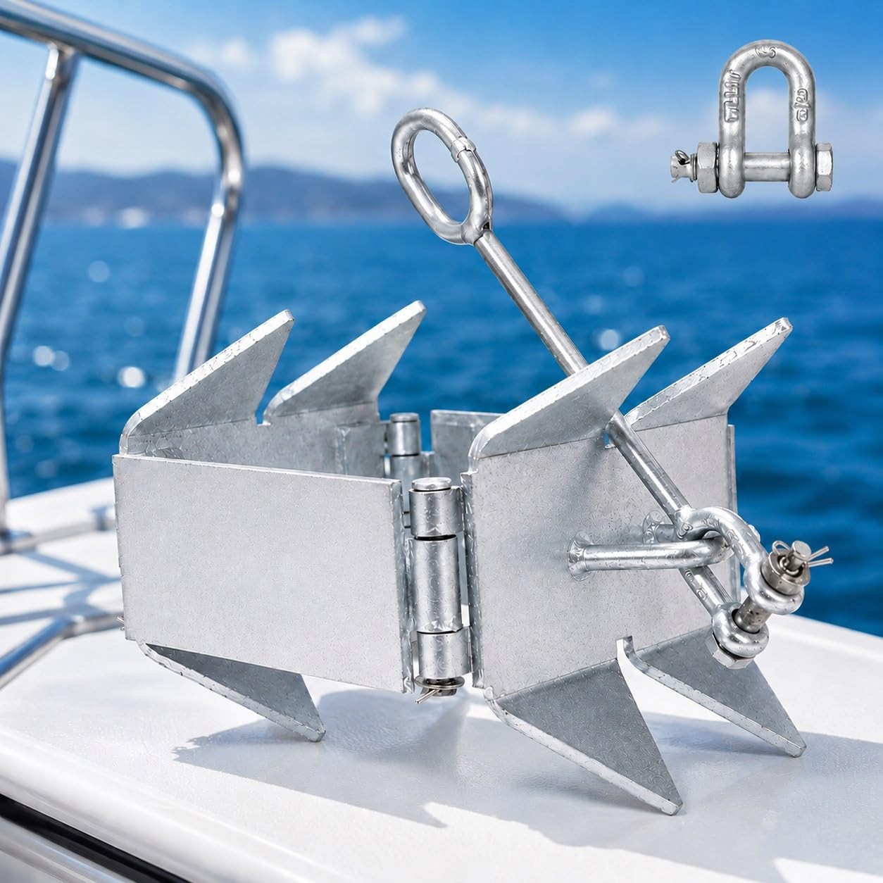 Boat Anchor 13LBS, Galvanized Folding Boat Anchor, Double Sided Slide Anchor …