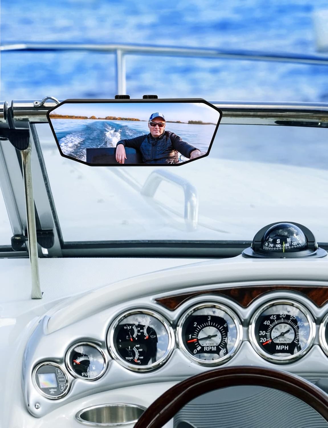 Marine Boat Mirror Upgraded Size 10.5 in x 4 in, Universal Boat Rear View Mir…