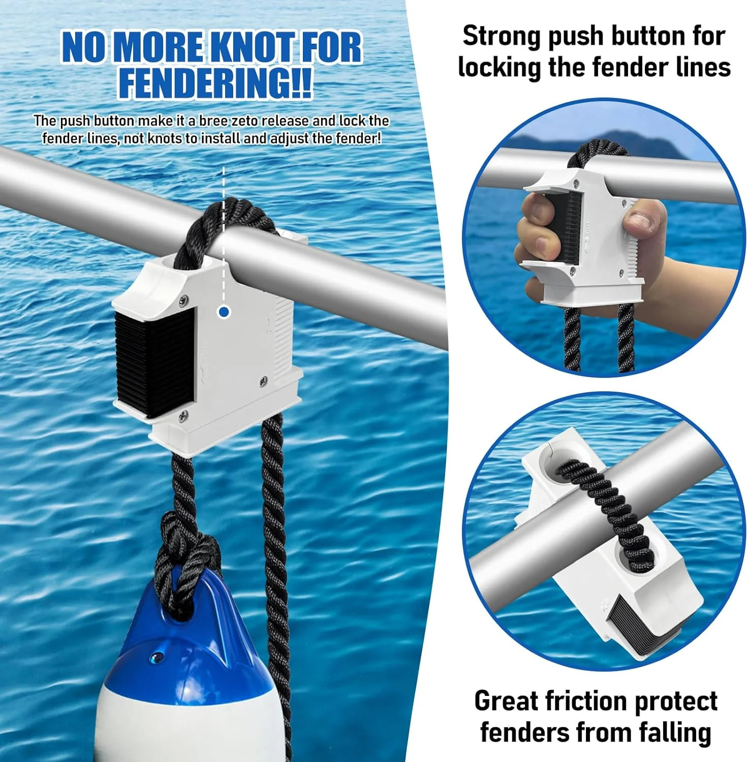 Boat Fender Hanger, Boat Rail and Cleat Fender Clips 2 Pack White, Quick Connect