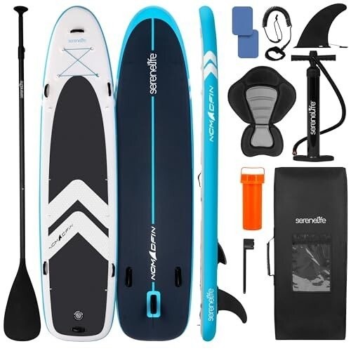 SereneLife 12’2” Inflatable SUP Paddle Board for 2 Adults + Child, 450lbs Cap