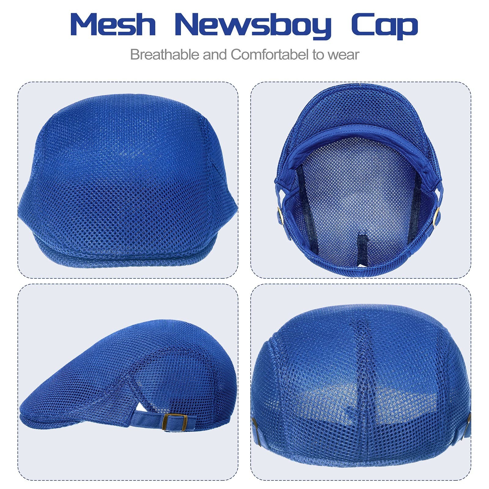 Geyoga 3 Pieces Mesh Newsboy Cap Mesh Breathable Summer Cap Adjustable Newsbo…