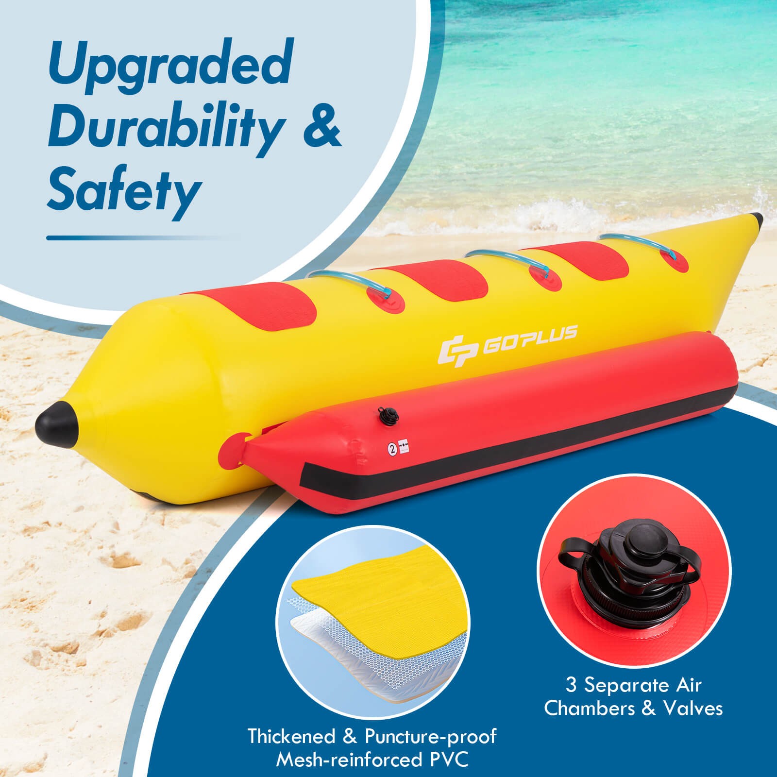3-Person Inflatable Banana Boat w/ Boating and Water Sports Electric Air Pump