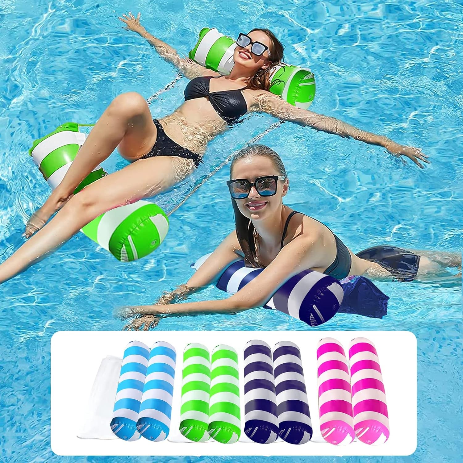 4 Pack Upgrated XL Water Pool Floats, 4-in-1 (Hammock, Saddle, Lounge Chair, Dri